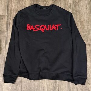 NWOT Sean John Soft Black Cotton Crewneck Sweater with Red Basquait Logo